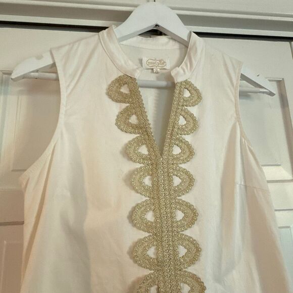 Mudpie Mia white embroidered gold shift dress size small - Picture 5 of 13